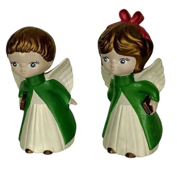 Vintage 60s MCM Kitschy Ceramic Figurines Christmas Carolers Angels Boy & Girl